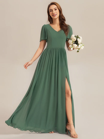 ever AMIRA|Tie-Up Chiffon Ruffle Sleeve Bridesmaid Dress