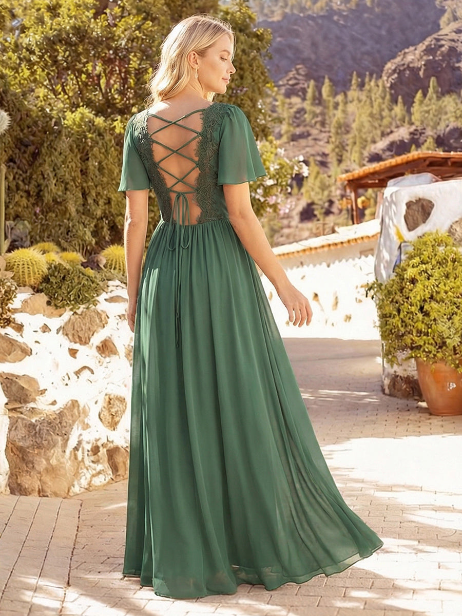 ever AMIRA|Tie-Up Chiffon Ruffle Sleeve Bridesmaid Dress