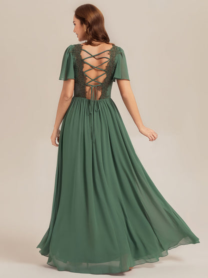 ever AMIRA|Tie-Up Chiffon Ruffle Sleeve Bridesmaid Dress