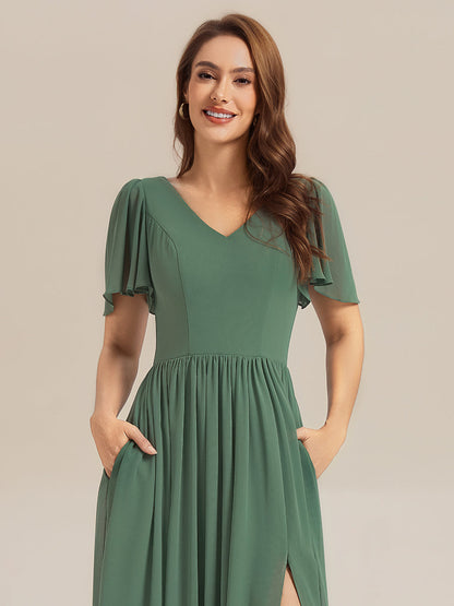 ever AMIRA|Tie-Up Chiffon Ruffle Sleeve Bridesmaid Dress