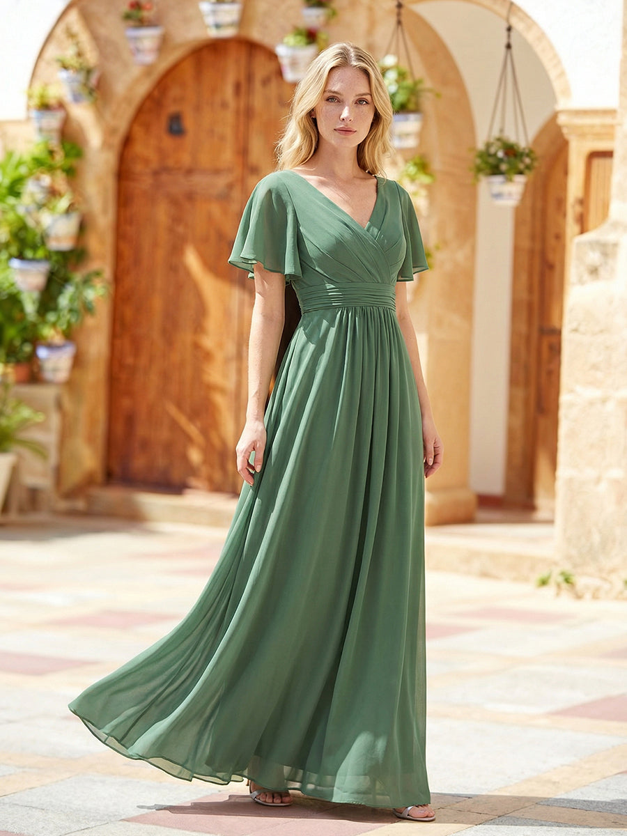 ever JESSLYN|Chiffon Ruffle Sleeve Back Embroidered Bridesmaid Dress