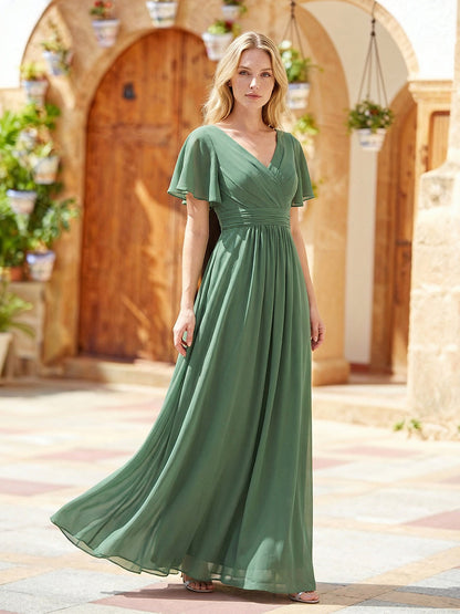 ever JESSLYN|Chiffon Ruffle Sleeve Back Embroidered Bridesmaid Dress