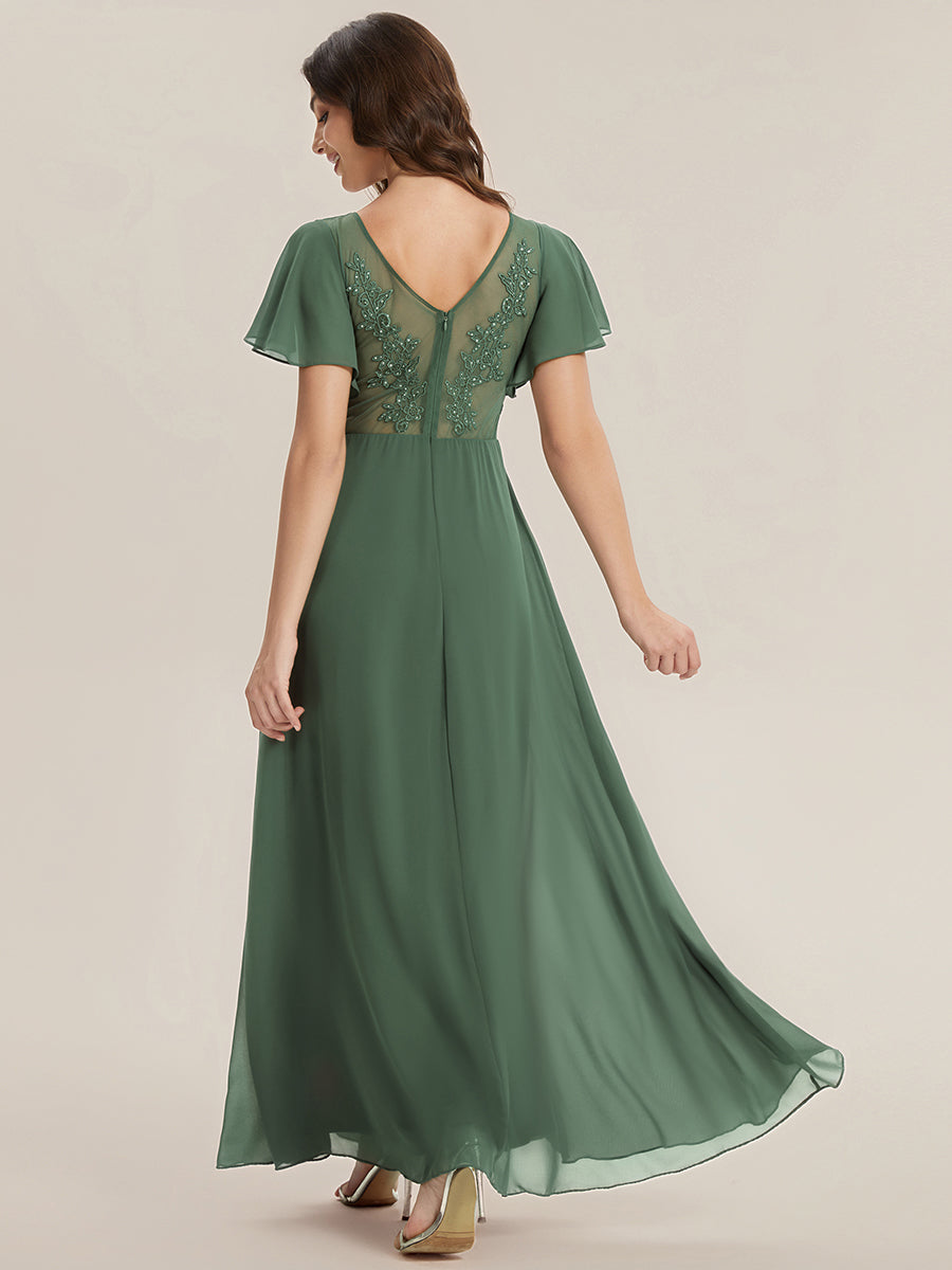 ever JESSLYN|Chiffon Ruffle Sleeve Back Embroidered Bridesmaid Dress