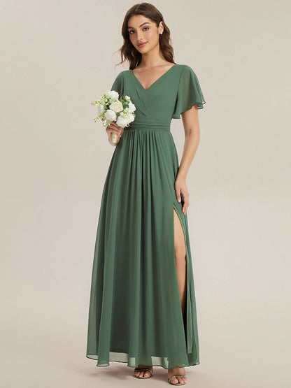 ever JESSLYN|Chiffon Ruffle Sleeve Back Embroidered Bridesmaid Dress