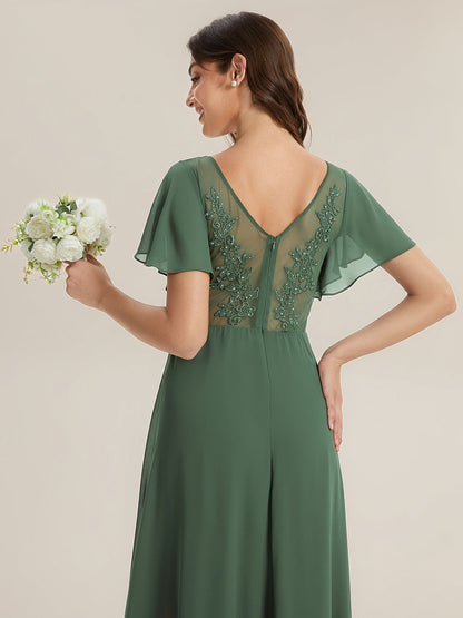 ever JESSLYN|Chiffon Ruffle Sleeve Back Embroidered Bridesmaid Dress