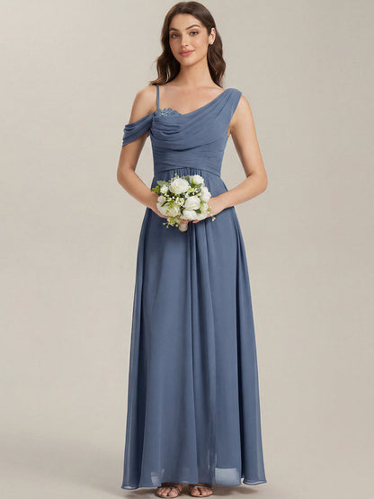 ever ERIKA|Thigh-High Slit Chiffon Dropped shoulders Bridesmaid Dress