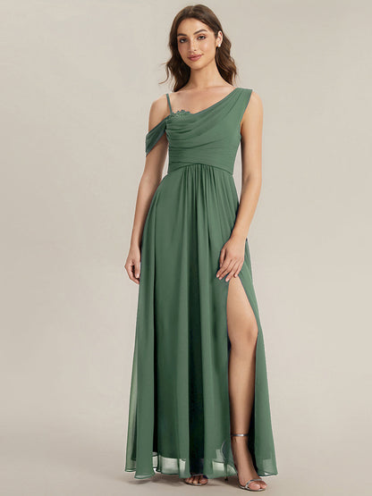 ever ERIKA|Thigh-High Slit Chiffon Dropped shoulders Bridesmaid Dress