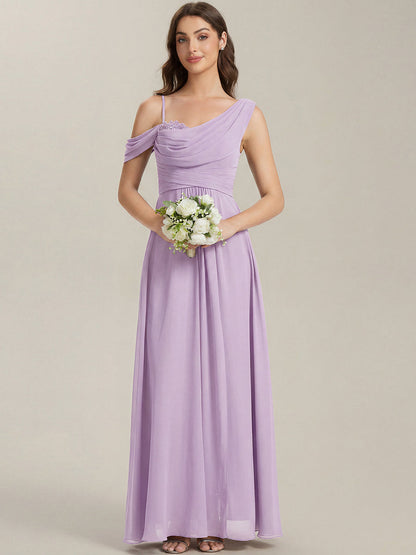 ever ERIKA|Thigh-High Slit Chiffon Dropped shoulders Bridesmaid Dress
