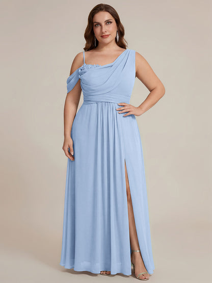 ever ERIKA|Thigh-High Slit Chiffon Dropped shoulders Bridesmaid Dress