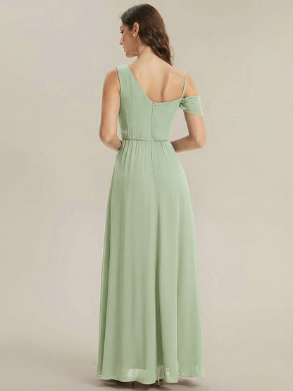 ever ERIKA|Thigh-High Slit Chiffon Dropped shoulders Bridesmaid Dress