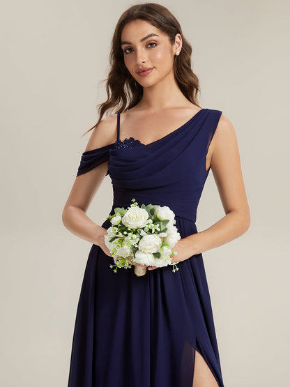 ever ERIKA|Thigh-High Slit Chiffon Dropped shoulders Bridesmaid Dress
