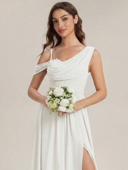 ever ERIKA|Thigh-High Slit Chiffon Dropped shoulders Bridesmaid Dress