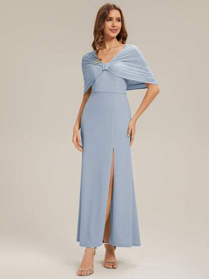 Bow Detail Knit Drop Shoulder Sleeve Bridesmaid Dress