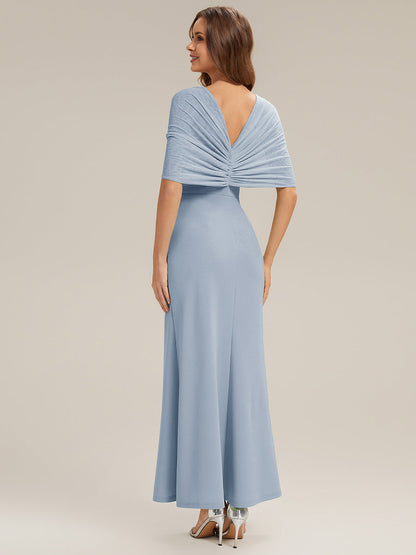 Bow Detail Knit Drop Shoulder Sleeve Bridesmaid Dress