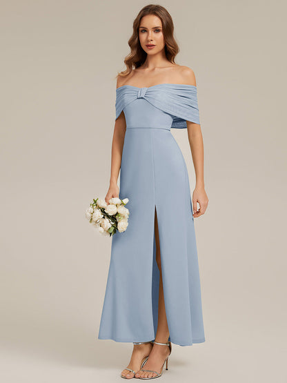 Bow Detail Knit Drop Shoulder Sleeve Bridesmaid Dress