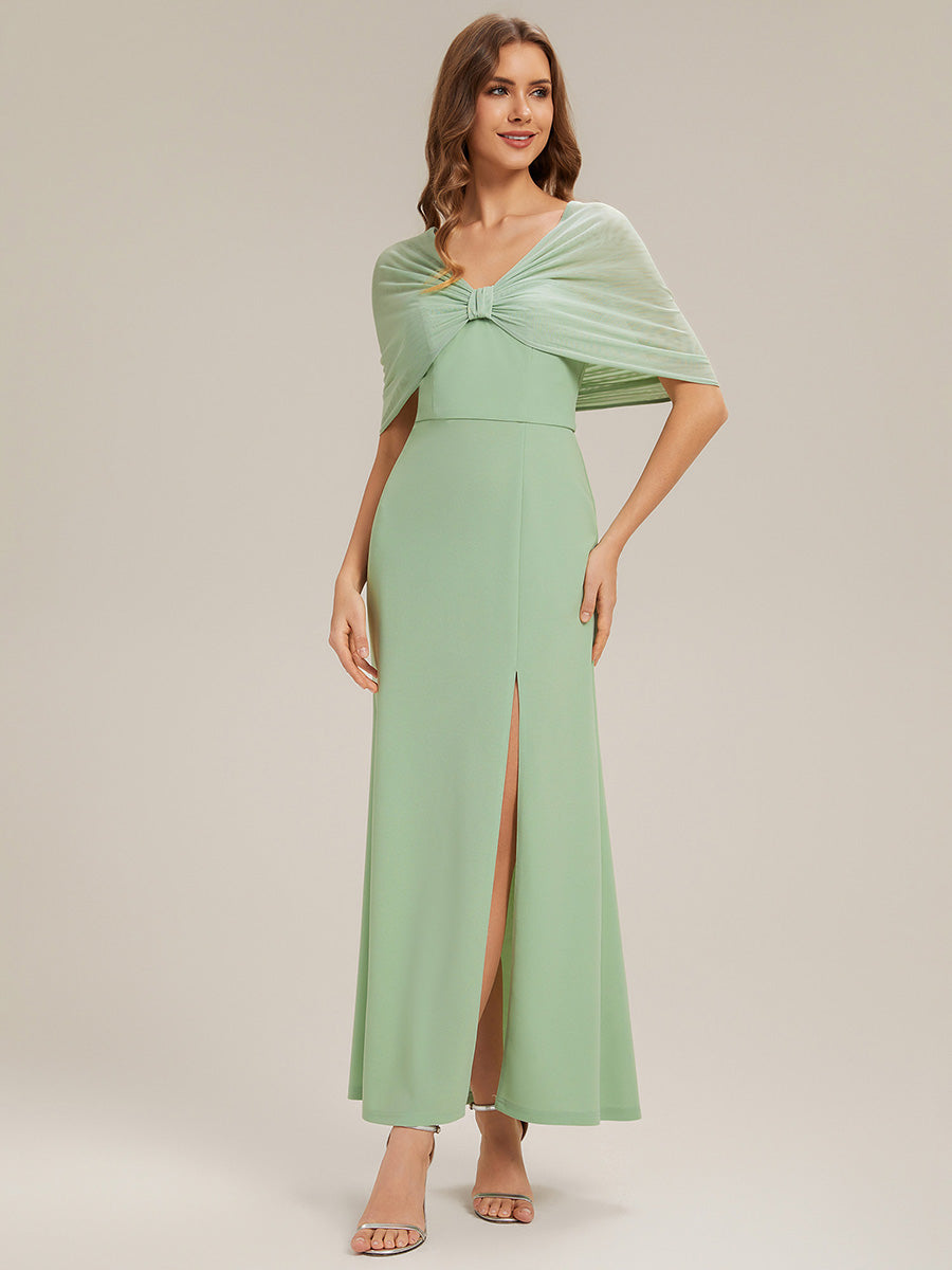 Bow Detail Knit Drop Shoulder Sleeve Bridesmaid Dress