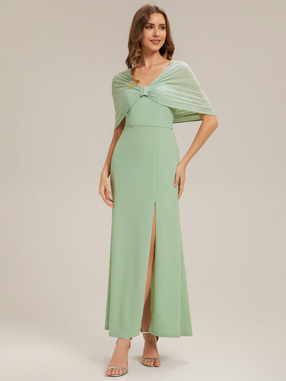 Bow Detail Knit Drop Shoulder Sleeve Bridesmaid Dress