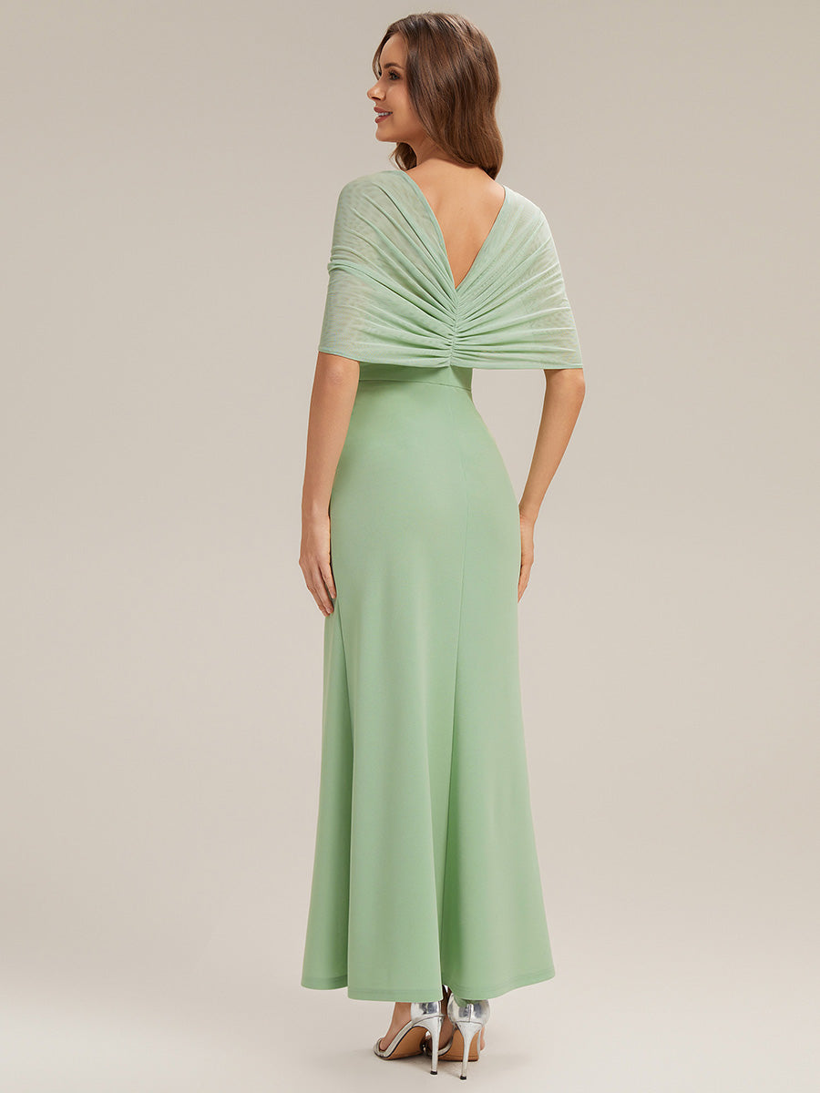 Bow Detail Knit Drop Shoulder Sleeve Bridesmaid Dress