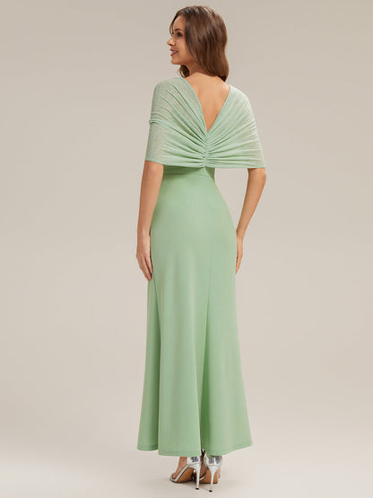 Bow Detail Knit Drop Shoulder Sleeve Bridesmaid Dress