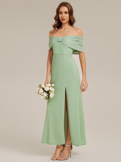 Bow Detail Knit Drop Shoulder Sleeve Bridesmaid Dress