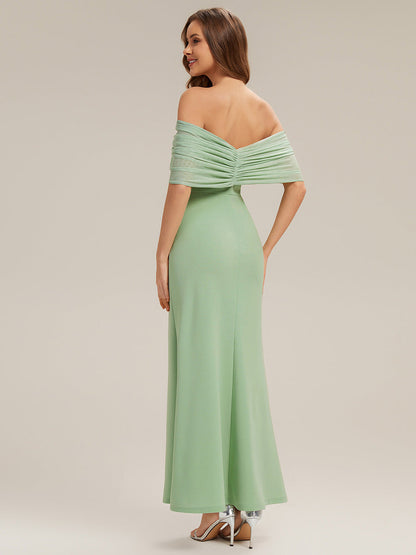 Bow Detail Knit Drop Shoulder Sleeve Bridesmaid Dress