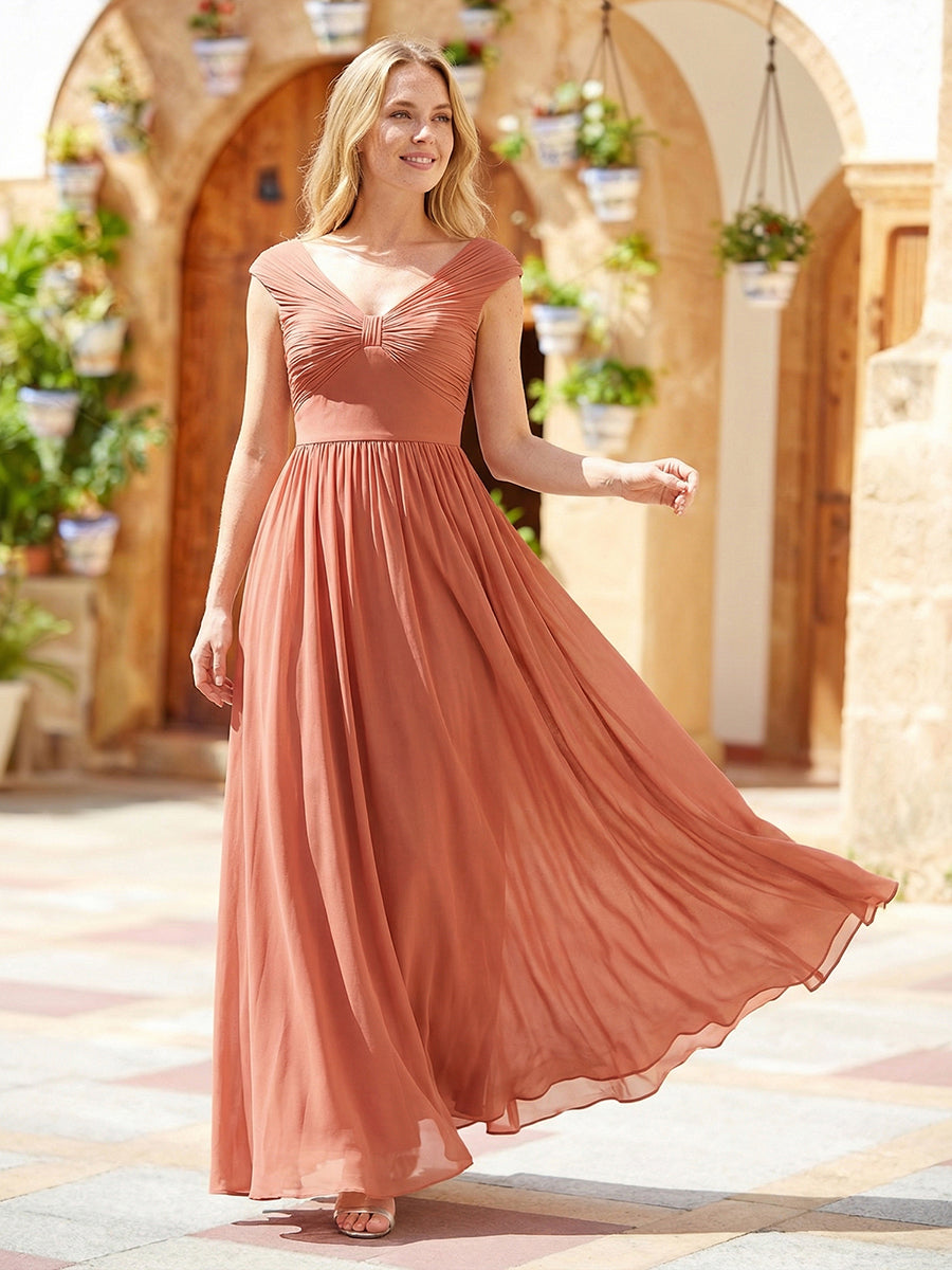 ever NEMI|Pleated Chiffon Cap Sleeve Bridesmaid Dress