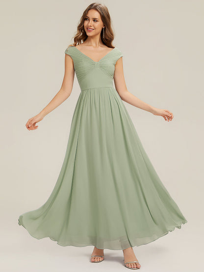 ever NEMI|Pleated Chiffon Cap Sleeve Bridesmaid Dress