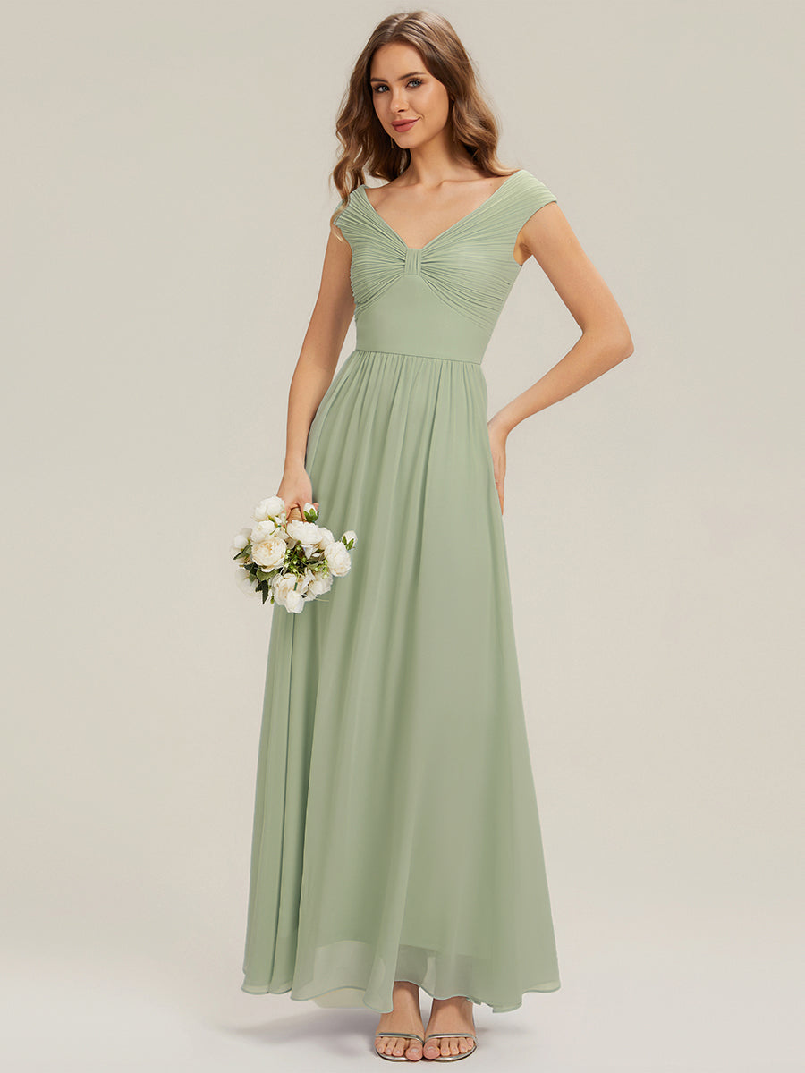 ever NEMI|Pleated Chiffon Cap Sleeve Bridesmaid Dress