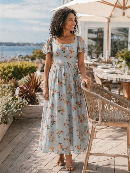 ever AVIEL|Ruched Chiffon Ruffle Sleeve Bridesmaid Dress