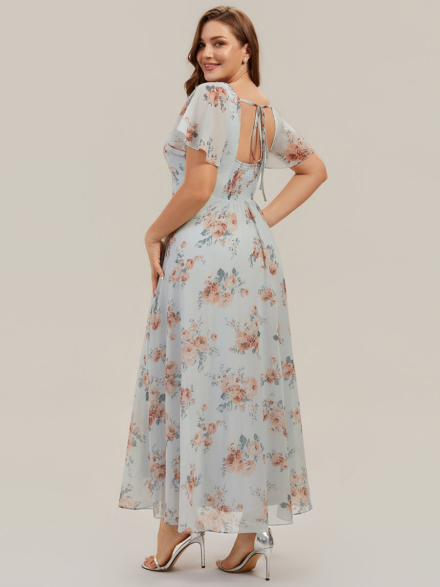 pretty AVIEL|Plus Size Square Neck Chiffon Ruffle Sleeve Bridesmaid Dress