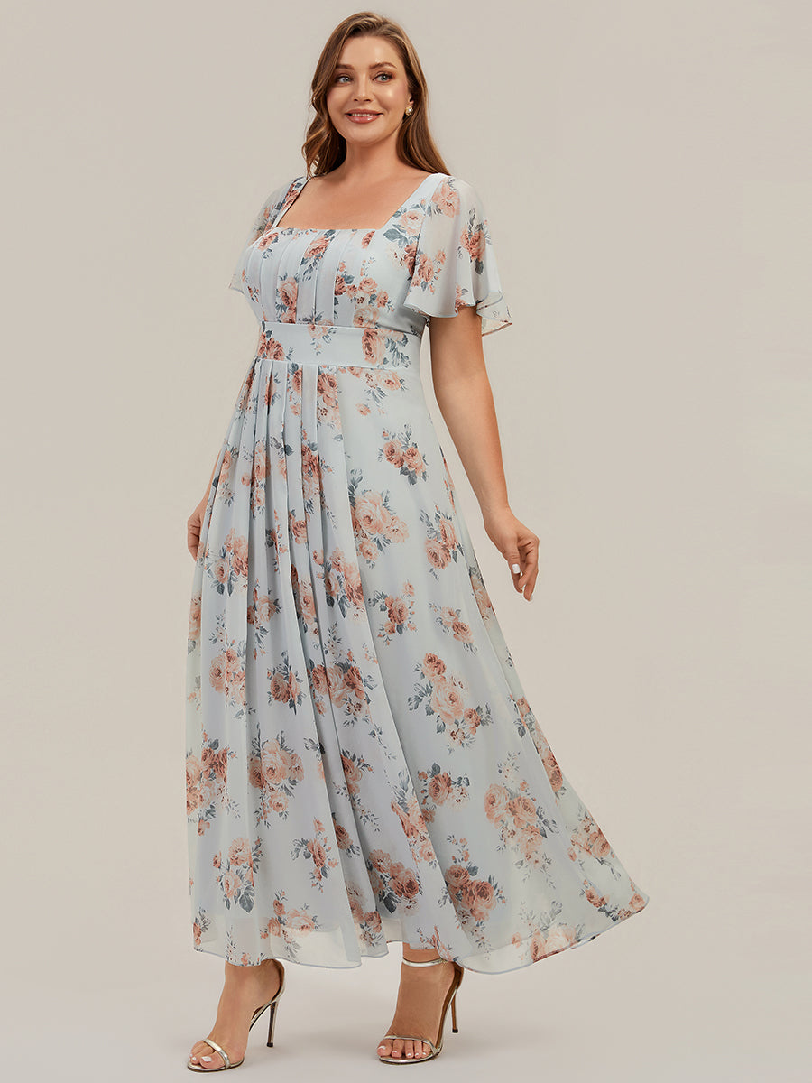 pretty AVIEL|Plus Size Square Neck Chiffon Ruffle Sleeve Bridesmaid Dress