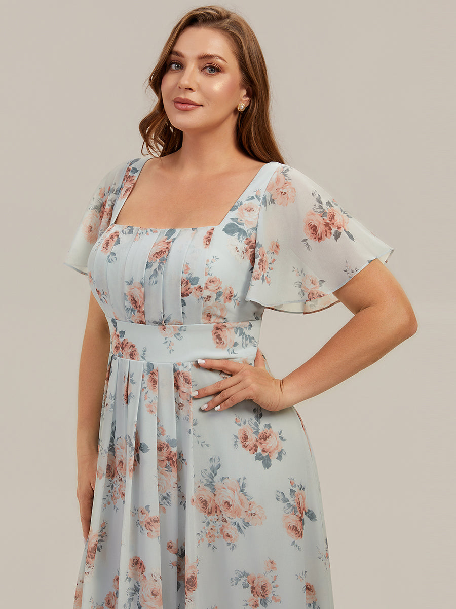 pretty AVIEL|Plus Size Square Neck Chiffon Ruffle Sleeve Bridesmaid Dress
