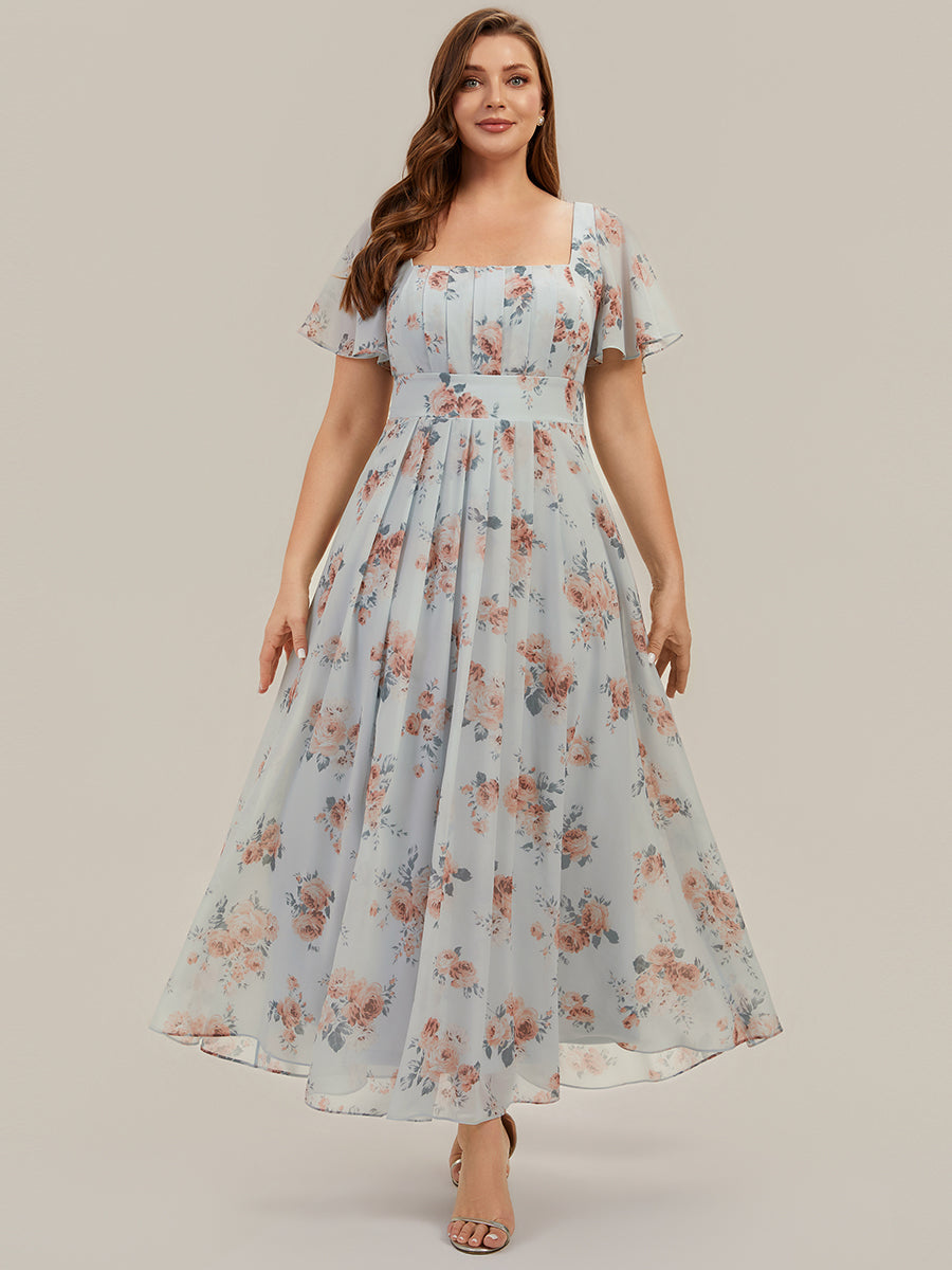 pretty AVIEL|Plus Size Square Neck Chiffon Ruffle Sleeve Bridesmaid Dress
