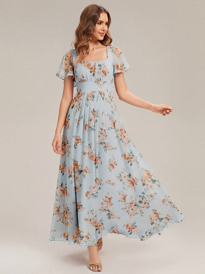 ever AVIEL|Ruched Chiffon Ruffle Sleeve Bridesmaid Dress