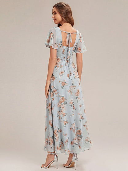 ever AVIEL|Ruched Chiffon Ruffle Sleeve Bridesmaid Dress