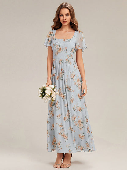 ever AVIEL|Ruched Chiffon Ruffle Sleeve Bridesmaid Dress
