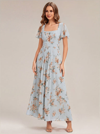 ever AVIEL|Ruched Chiffon Ruffle Sleeve Bridesmaid Dress