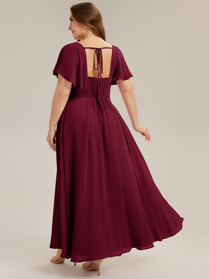 ever AVIEL|Ruched Chiffon Ruffle Sleeve Bridesmaid Dress