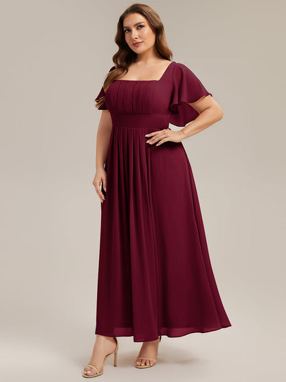 pretty AVIEL|Plus Size Square Neck Chiffon Ruffle Sleeve Bridesmaid Dress