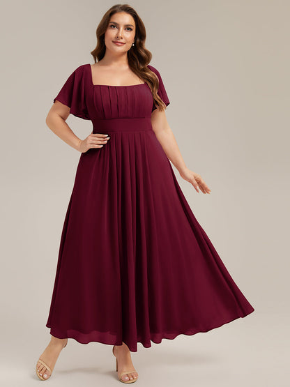 pretty AVIEL|Plus Size Square Neck Chiffon Ruffle Sleeve Bridesmaid Dress