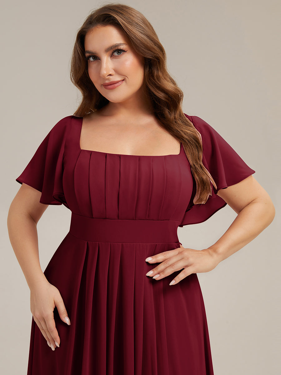 pretty AVIEL|Plus Size Square Neck Chiffon Ruffle Sleeve Bridesmaid Dress