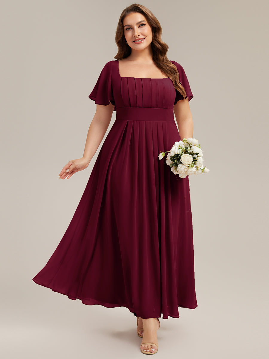 pretty AVIEL|Plus Size Square Neck Chiffon Ruffle Sleeve Bridesmaid Dress
