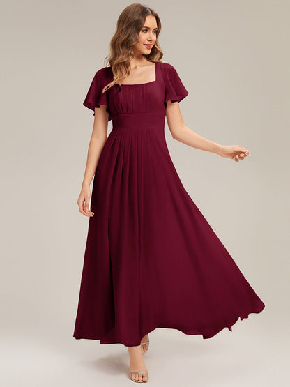 ever AVIEL|Ruched Chiffon Ruffle Sleeve Bridesmaid Dress