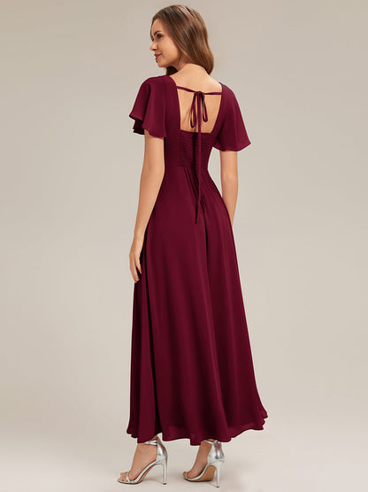 ever AVIEL|Ruched Chiffon Ruffle Sleeve Bridesmaid Dress