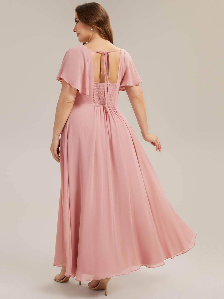 pretty AVIEL|Plus Size Square Neck Chiffon Ruffle Sleeve Bridesmaid Dress