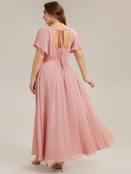 pretty AVIEL|Plus Size Square Neck Chiffon Ruffle Sleeve Bridesmaid Dress