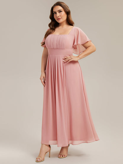 pretty AVIEL|Plus Size Square Neck Chiffon Ruffle Sleeve Bridesmaid Dress