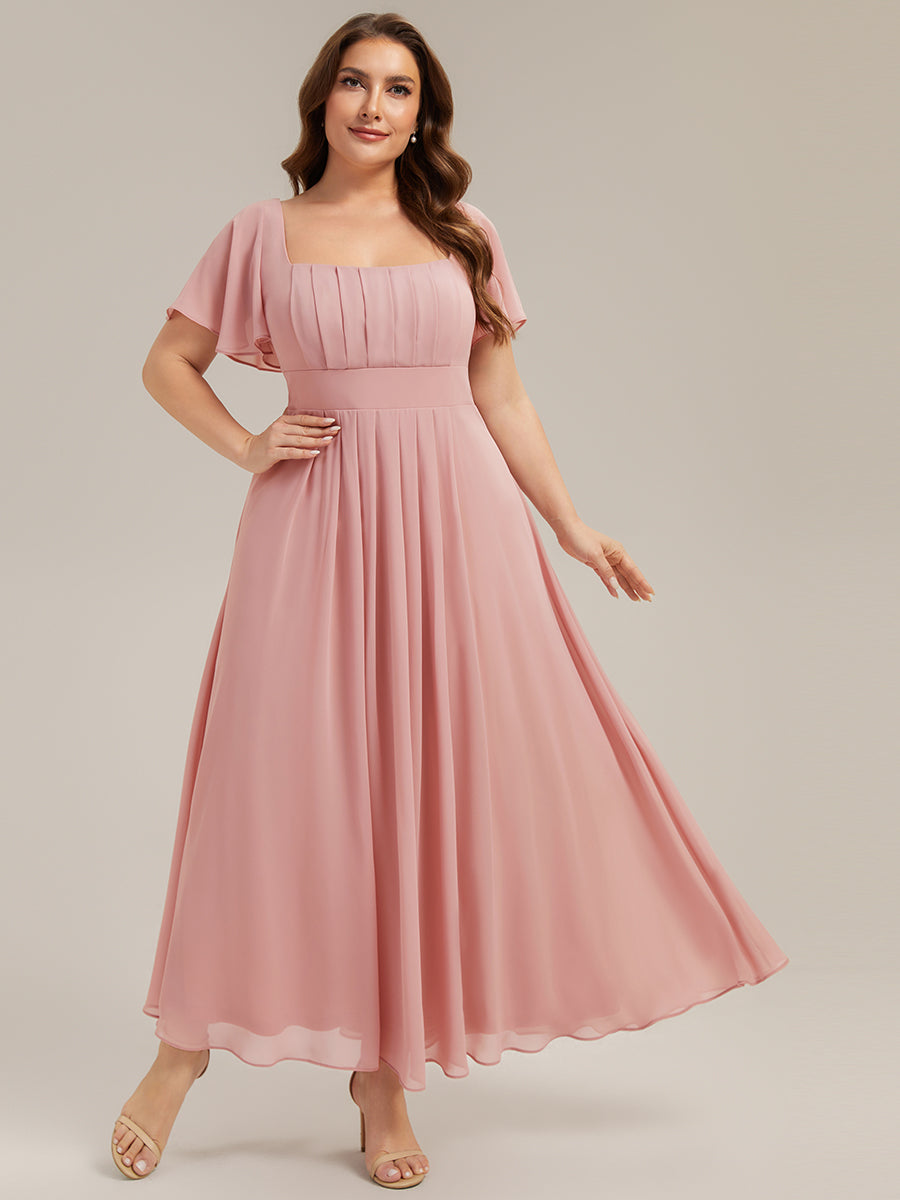 pretty AVIEL|Plus Size Square Neck Chiffon Ruffle Sleeve Bridesmaid Dress