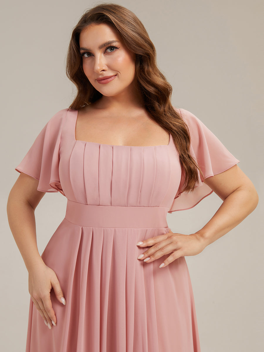 pretty AVIEL|Plus Size Square Neck Chiffon Ruffle Sleeve Bridesmaid Dress