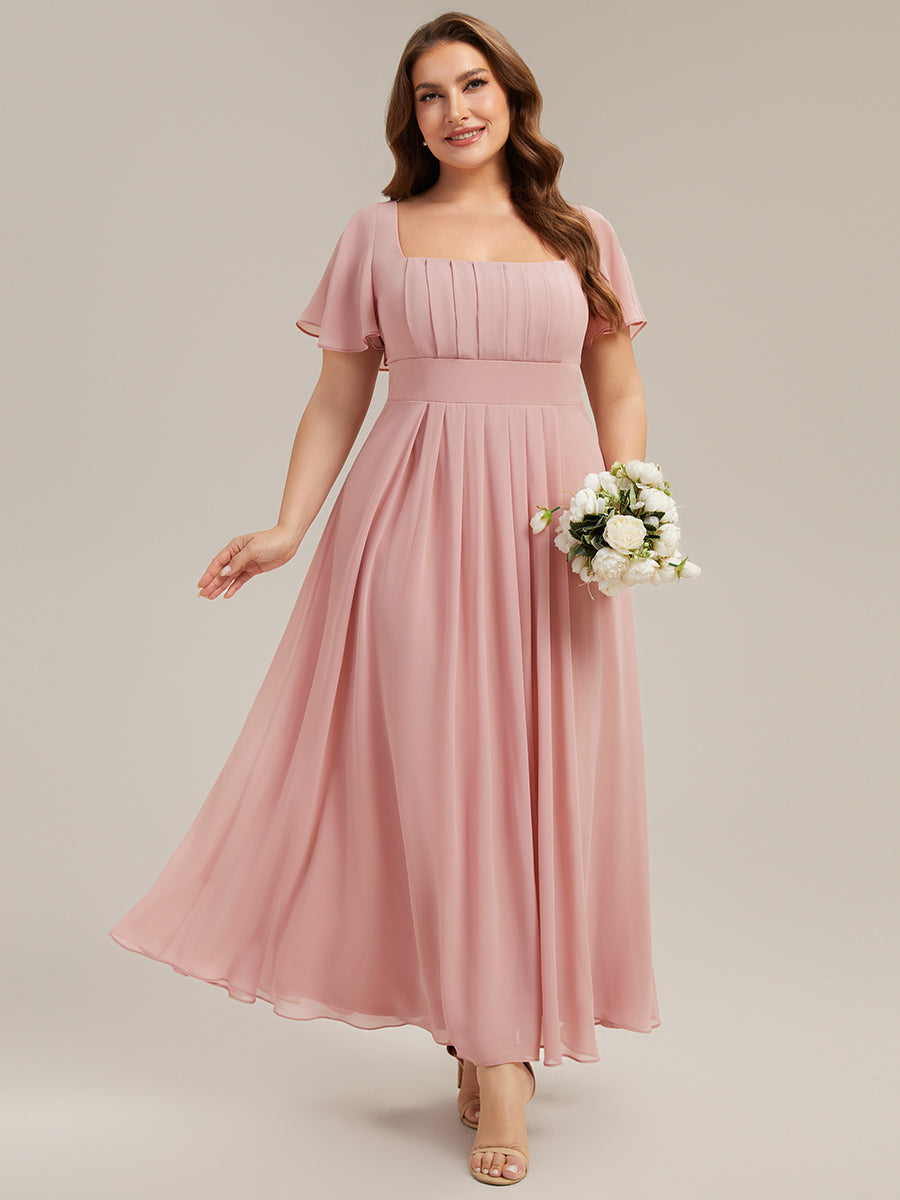pretty AVIEL|Plus Size Square Neck Chiffon Ruffle Sleeve Bridesmaid Dress